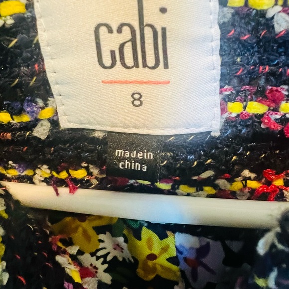 Cabi Womans Navy Headline Topper Multi Stripe Flower Accent Tweed Coat Size 8 - Picture 4 of 8